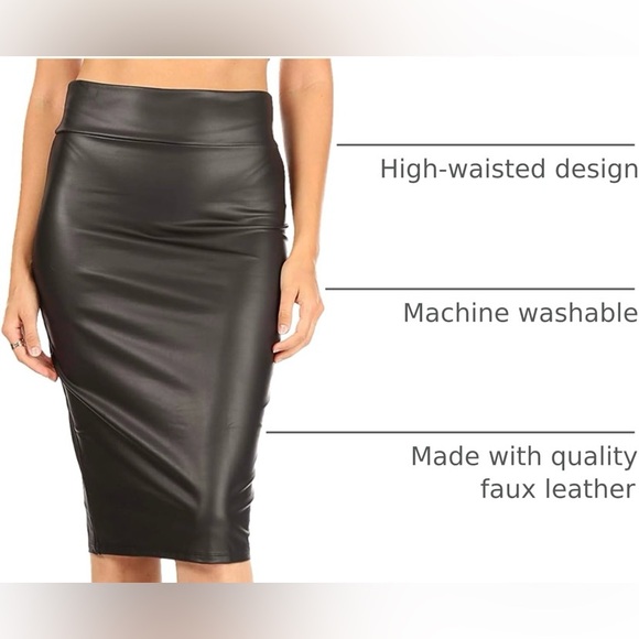 Simlu Black Bodycon Faux Leather Pencil Skirt - Picture 2 of 10